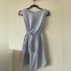 Mango side tie blue pinstripe dress